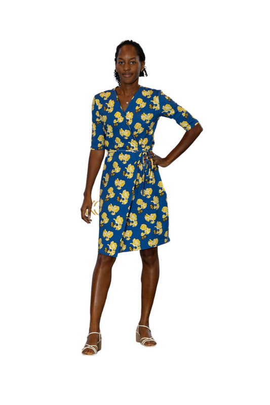 Wrap Knit  Jersey Dress (Blue)